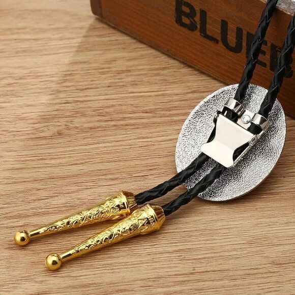 Bolo Tie Initial A Mens Casual Western Cowboy Gold And Silver Accessory New - Picture 4 of 5